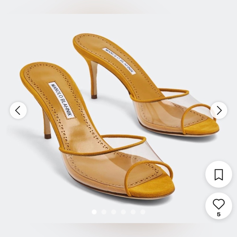 Manolo vinyl and suede peep toe sandals